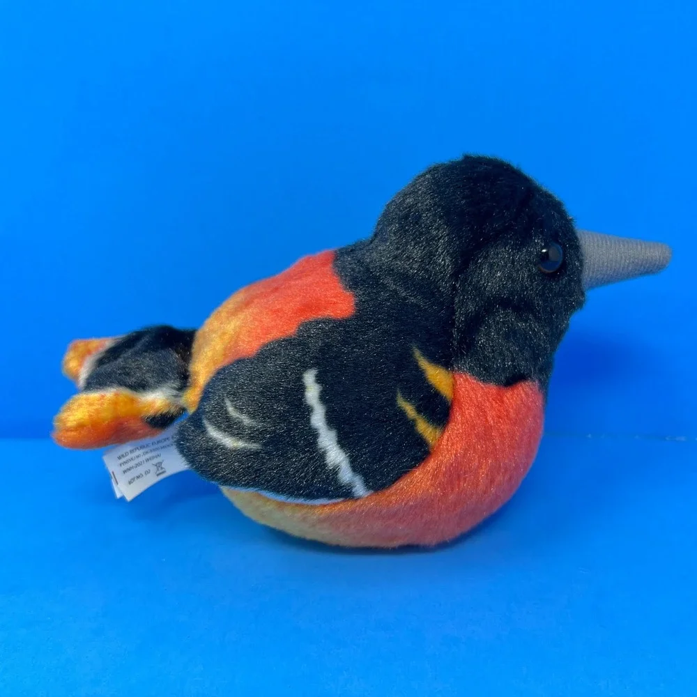 Wild Republic Baltimore Oriole Small Black‎ Orange Tweets Sound Bird Plush Toy